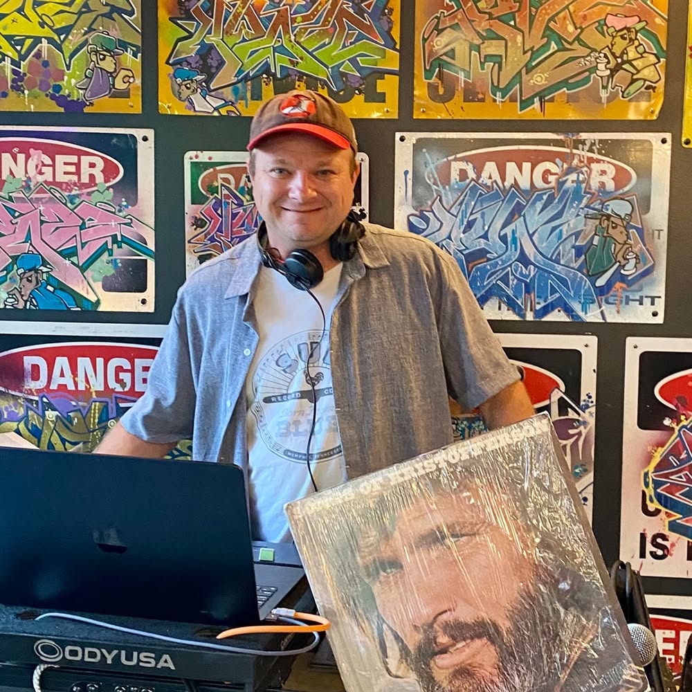 DJ John Dreznes playing records at Nicky's of Beverly for his popular Vinyl Thursday nights from 6 to 9 pm